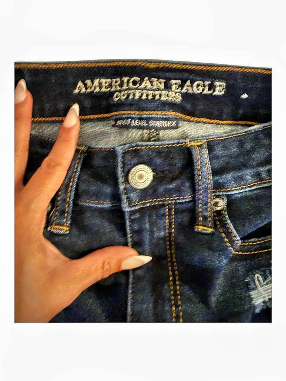 American Eagle Distressed Dark Wash Stretch Denim Mini Skirt Size 2 - Picture 5 of 5
